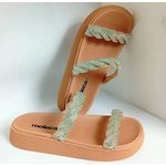 Sandália Feminina Flatform Strass Nude Trançada
