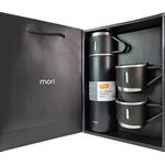 KIT GARRAFA TERMICA INOX 500ML C/2 XICARAS EXTRAS - PRETO -MORI