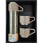 KIT GARRAFA TERMICA INOX 500ML C/2 XICARAS EXTRAS - BEGE -MORI