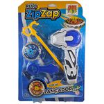 PIÃO ZIP ZAP COM LUZ LANÇADOR - azul - DM Toys