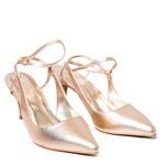 Slingback em Couro Salto Fino Dourado