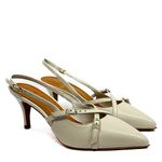 Slingback Off White em Couro Salto Fino 