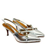 Slingback Prata em Couro Salto Fino 