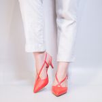Slingback Vermelho Morango em Couro Salto Fino 