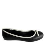 Sapatilha Confort Preta/Off White em Couro Bico Redondo