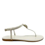 Sandália Rasteira Off White em Couro Pedraria