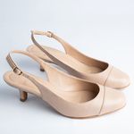 Slingback em Couro Salto Fino Bege Carmem