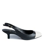 Slingback em Couro Salto Fino Preto/Off White Carmem