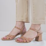 Sandália Mel Salto Bloco Couro