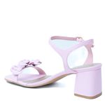 Sandália Rosa Candy Salto Bloco Flores Couro