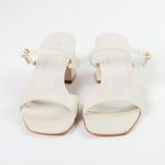Tamanco Off White Salto Bloco Couro Fivela Ajustável
