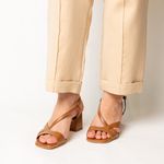 Sandália Caramelo Salto Bloco Couro