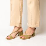 Sandália Verde Pistache Salto Bloco Couro