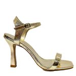 Sandália Dourada Salto Fino Couro 
