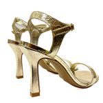 Sandália Dourada Salto Fino Couro 