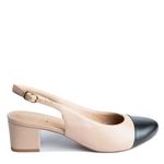 Slingback em Couro Salto Bloco Bege/Preto Confort