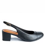 Slingback em Couro Salto Bloco Preto Confort