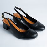 Slingback em Couro Salto Bloco Preto Confort