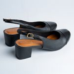 Slingback em Couro Salto Bloco Preto Confort