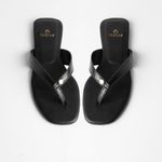 Sandália Rasteira Preta Ajustável em Couro