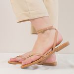 Sandália Rasteira Mel em Couro Sagian