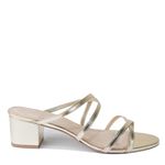 Tamanco Dourado Salto Bloco Tiras Couro