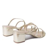 Tamanco Dourado Salto Bloco Tiras Couro