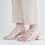 Tamanco Dourado Salto Bloco Tiras Couro