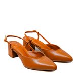 Scarpin Confort Salto Bloco Caramelo Em Couro