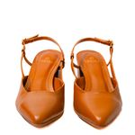 Scarpin Confort Salto Bloco Caramelo Em Couro