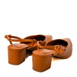 Scarpin Confort Salto Bloco Caramelo Em Couro