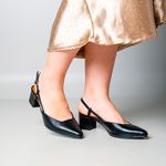 Scarpin Confort Salto Bloco Preto Em Couro