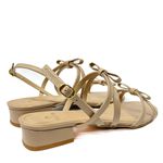 Sandália Bege Candy Salto Bloco Couro Laço