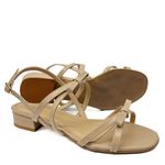Sandália Bege Candy Salto Bloco Couro Laço