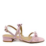 Sandália Rosa Candy Salto Bloco Couro Laço
