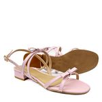 Sandália Rosa Candy Salto Bloco Couro Laço