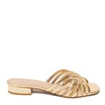 Tamanco Dourado Salto Bloco Couro