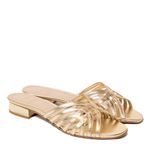 Tamanco Dourado Salto Bloco Couro