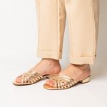 Tamanco Dourado Salto Bloco Couro