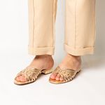 Tamanco Dourado Salto Bloco Couro