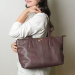 Bolsa Shopping Marrom Couro Grande