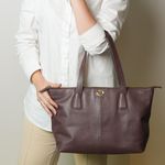 Bolsa Shopping Marrom Couro Grande