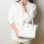 Bolsa Tote Croco Off White Couro