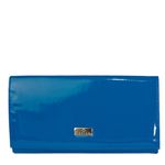 Bolsa Clutch Azul em Couro Verniz com Alça em Corrente