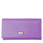 Bolsa Clutch Violeta em Couro Croco com Alça em Corrente