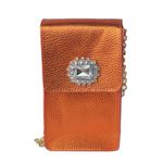 Mini Bag Tiracolo Laranja Couro Metalizado Porta Celular