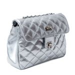 Bolsa Tiracolo Prata Couro Matelassê Média Tati
