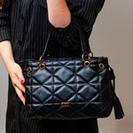 Bolsa Tote Preta Couro Metalassê 