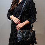 Bolsa Tote Preta Couro Metalassê 