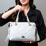 Bolsa Tote Branca Couro Metalassê 